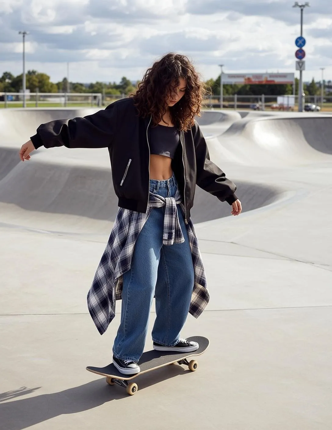 Skater Girl Outstretched Arms Skatepark Daylight