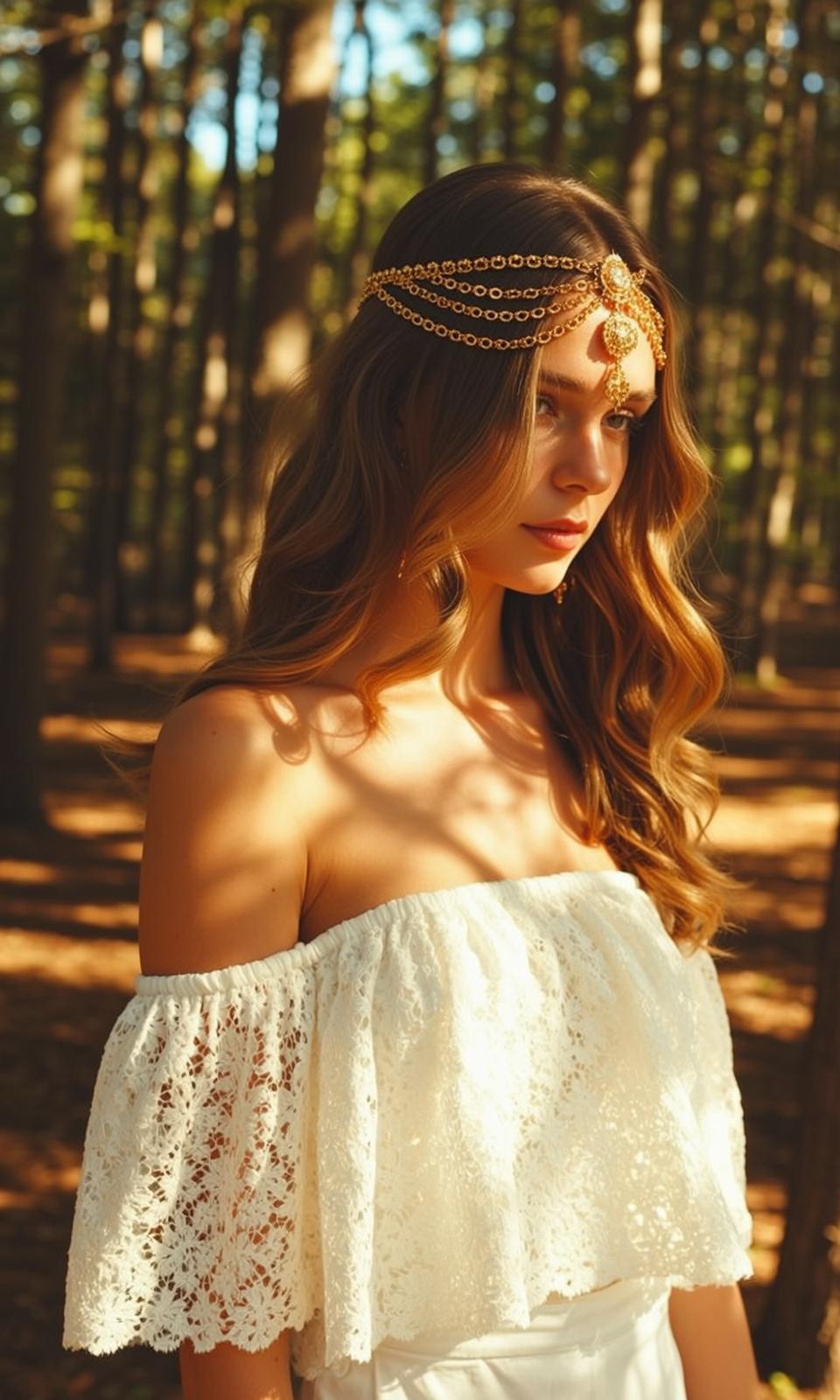 White Lace Top Jewel Headpiece