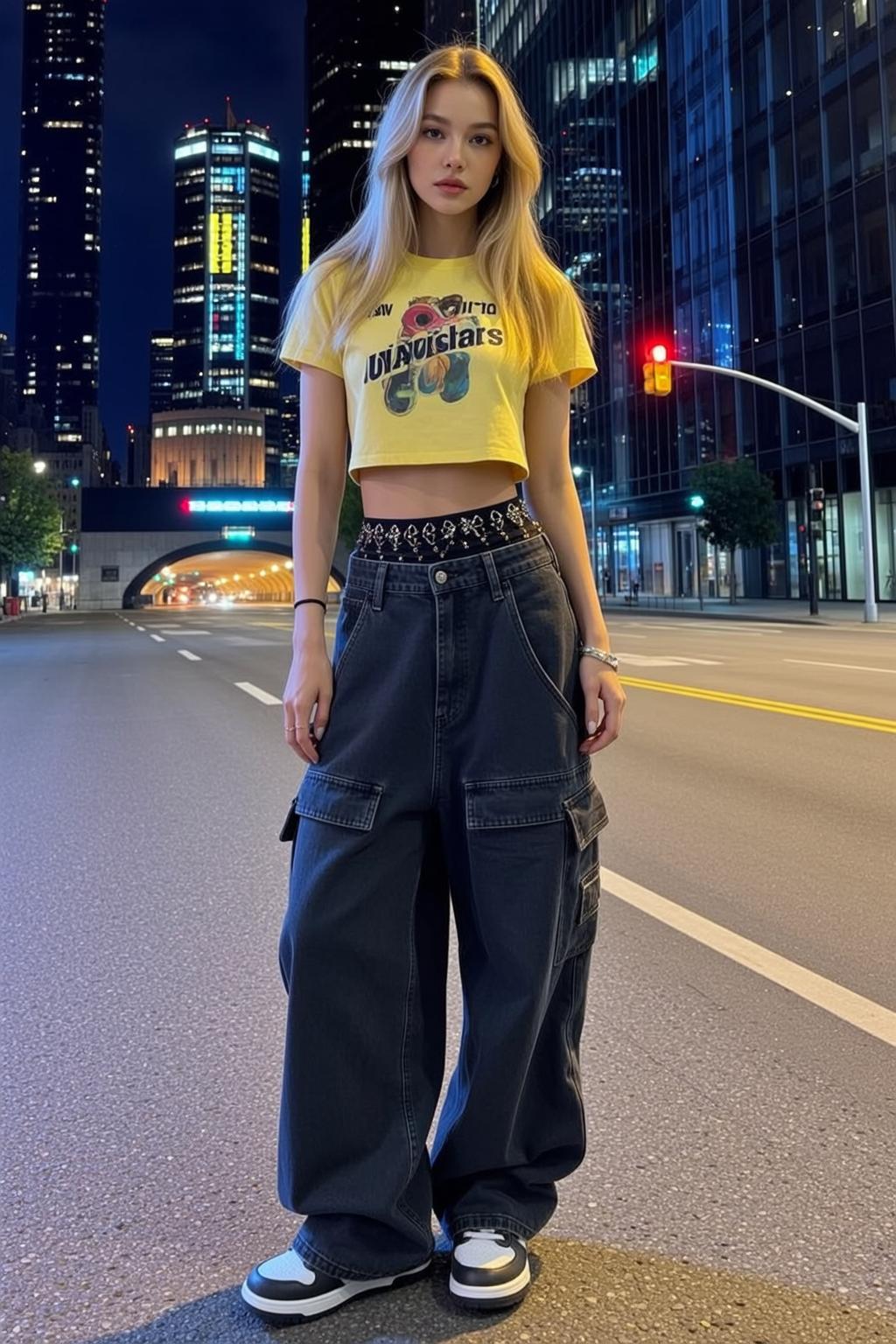 Yellow Crop Top City Street Night