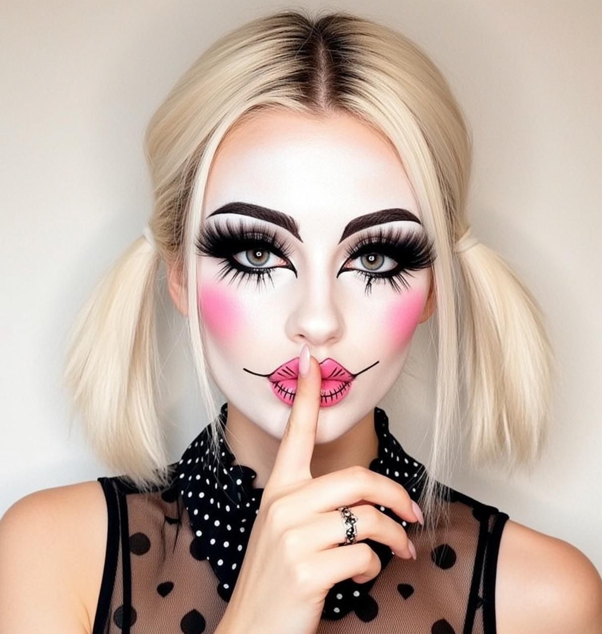 Halloween Makeup Doll-like Blonde Pigtails Pale White