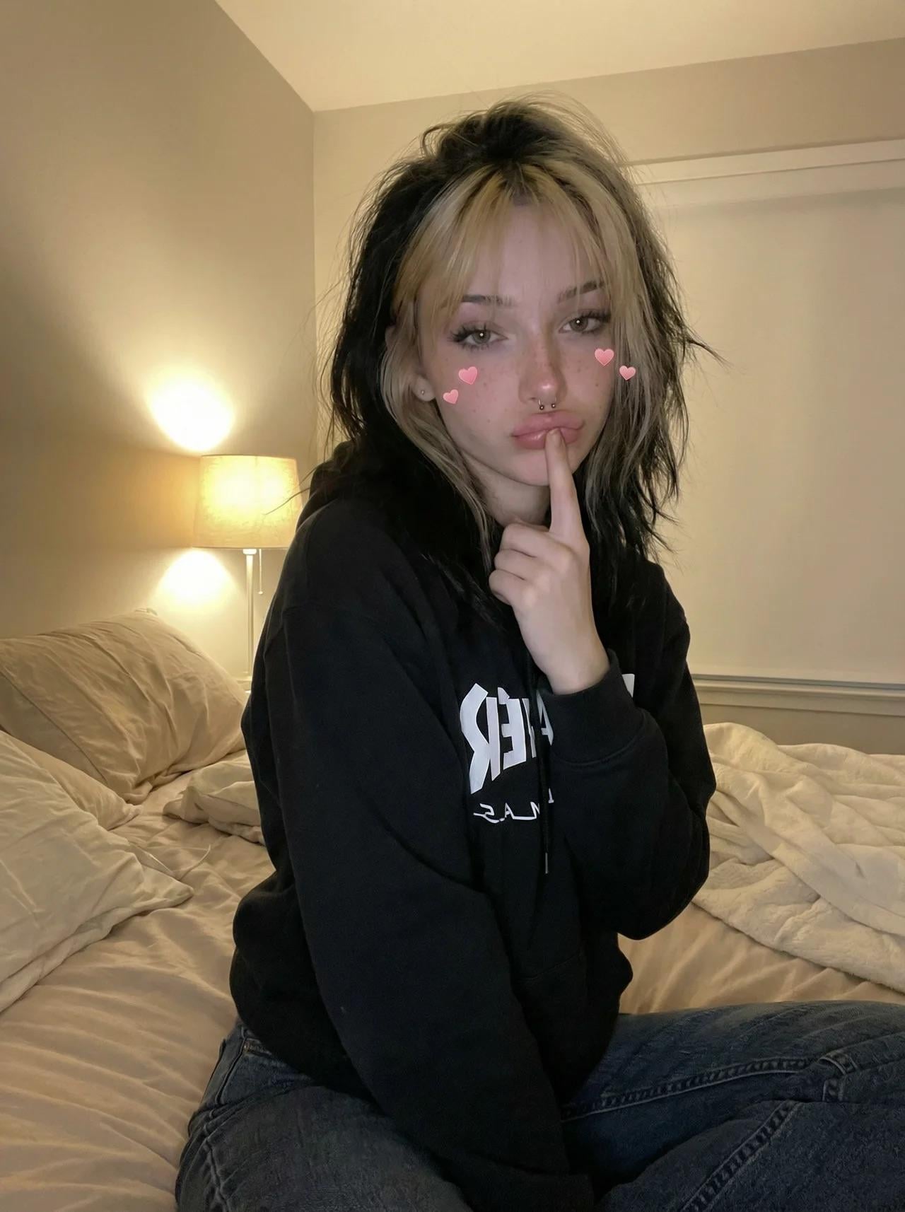 Realistic Bedroom Split Hair Hoodie Pose
