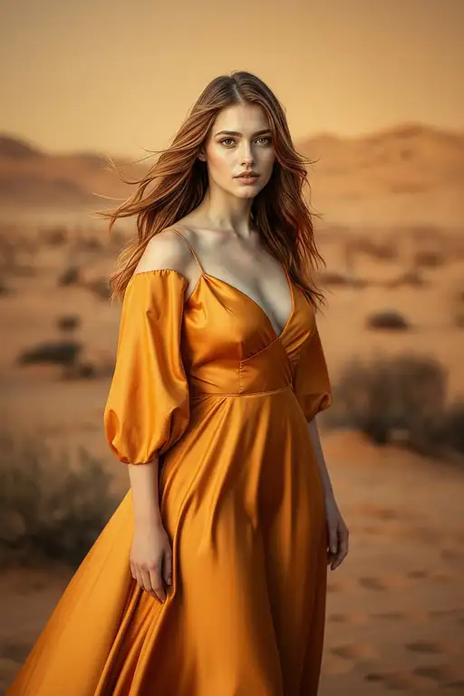 Vertical Full Hight Portrait Supermodel Early Fair Skin Flowing Windswept