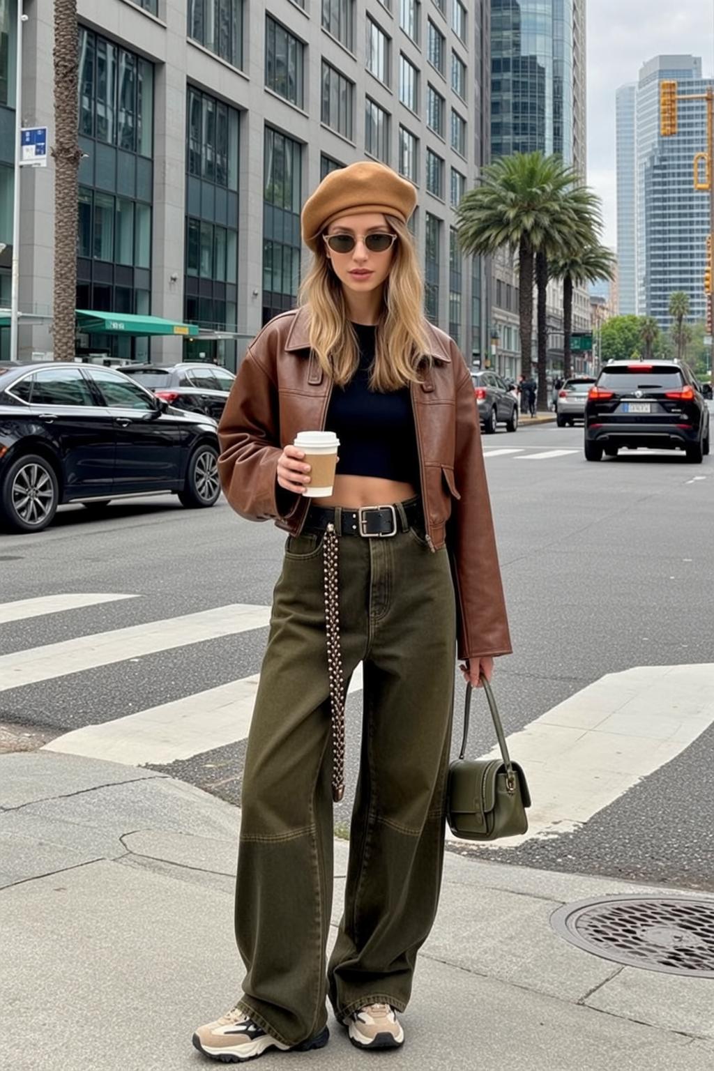 Black Crop Top City Street Standing