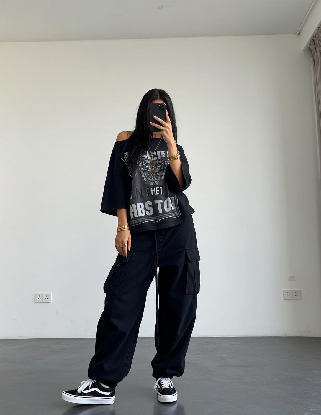 Skater Young Long Dark Straight Fair Off-the-shoulder