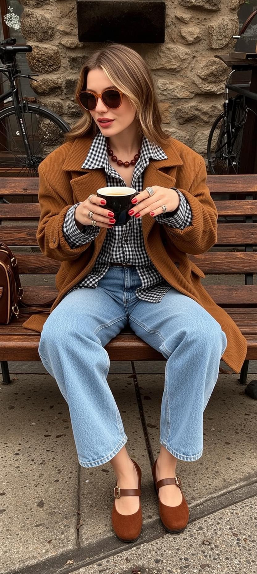 Gingham Shirt Bench Coffee
