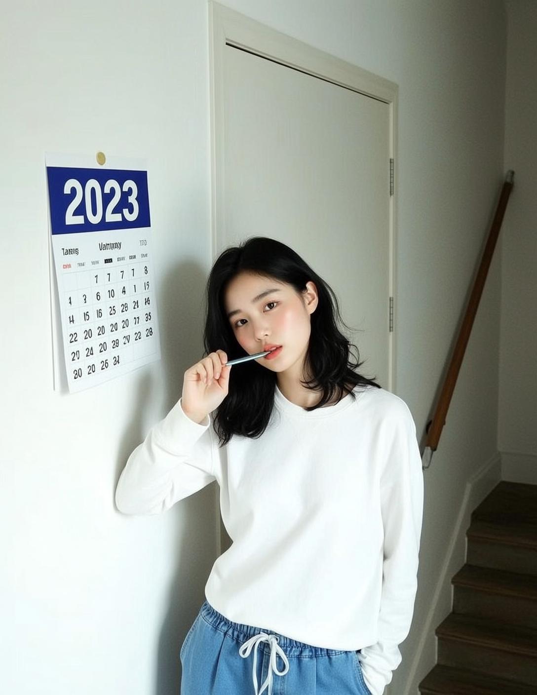 Acubi Stands Leaning Against White Wall Her