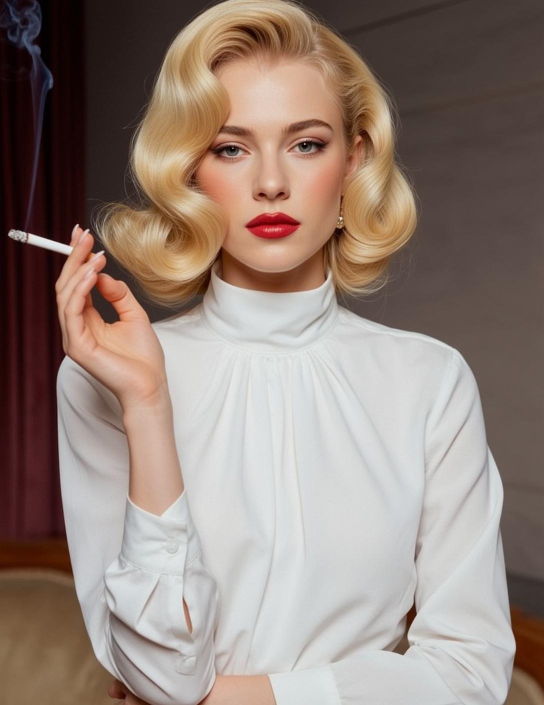 Hair Salon Young Blonde Wavy Vintage Hairstyle