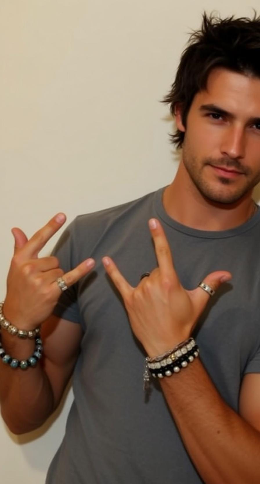 Grey Tee Hand Sign Portrait