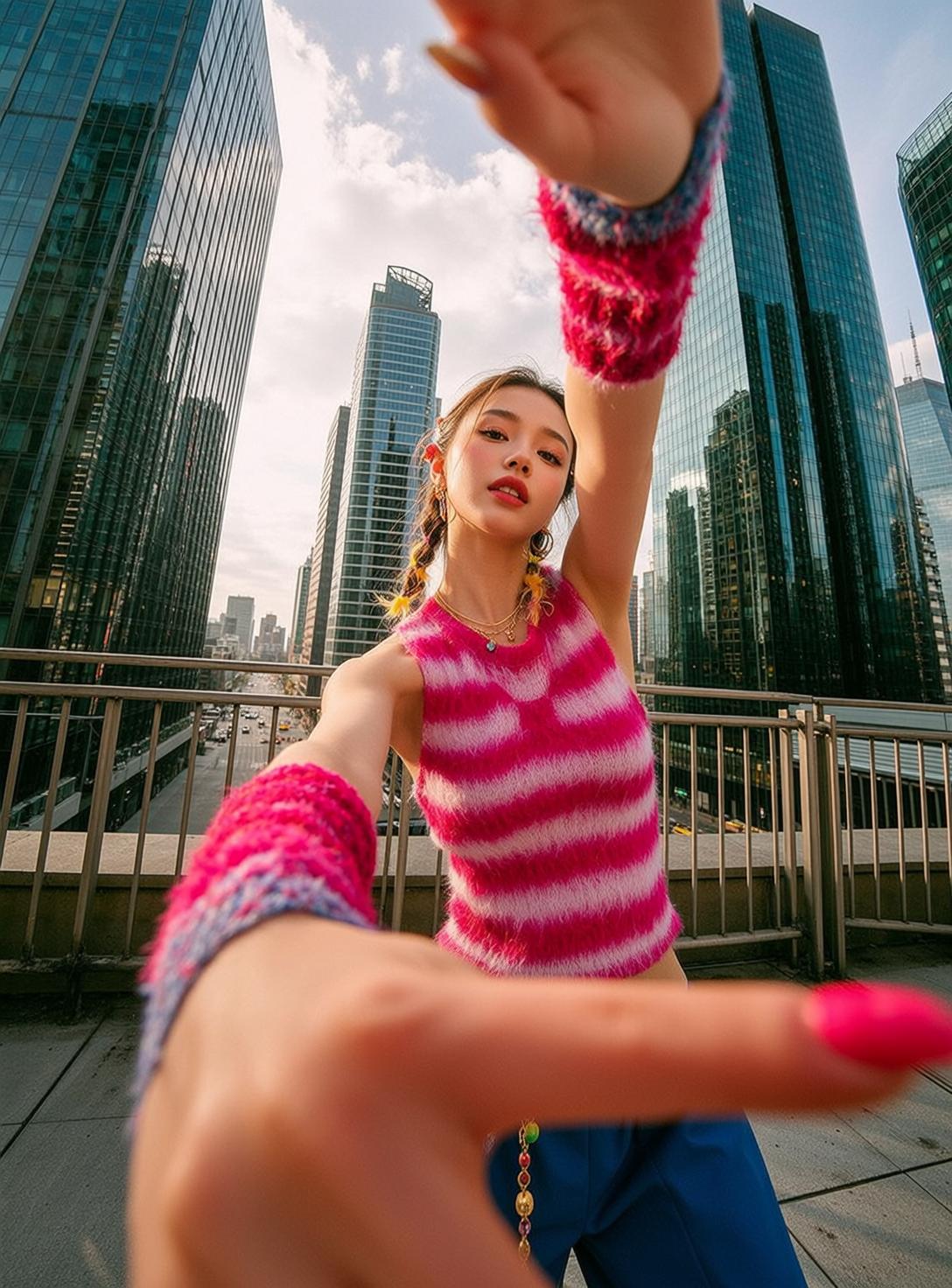 Fuzzy Tank Top Rooftop Pose