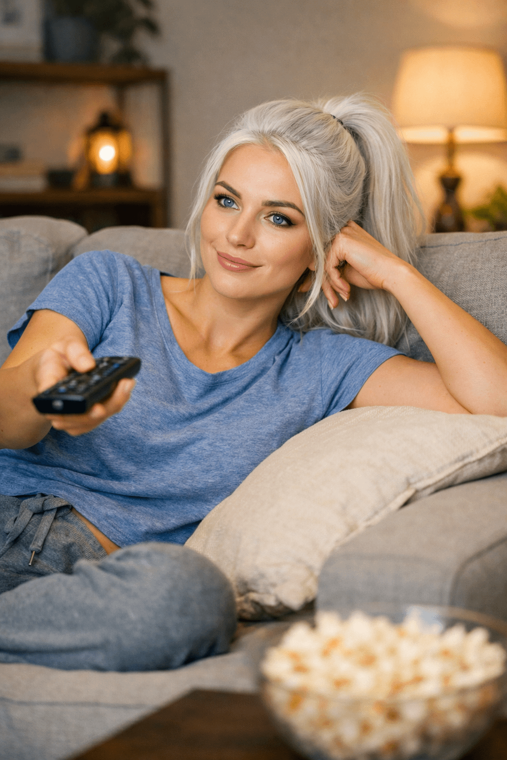 Medium Relaxing On Gray Fabric Sofa In Cozy