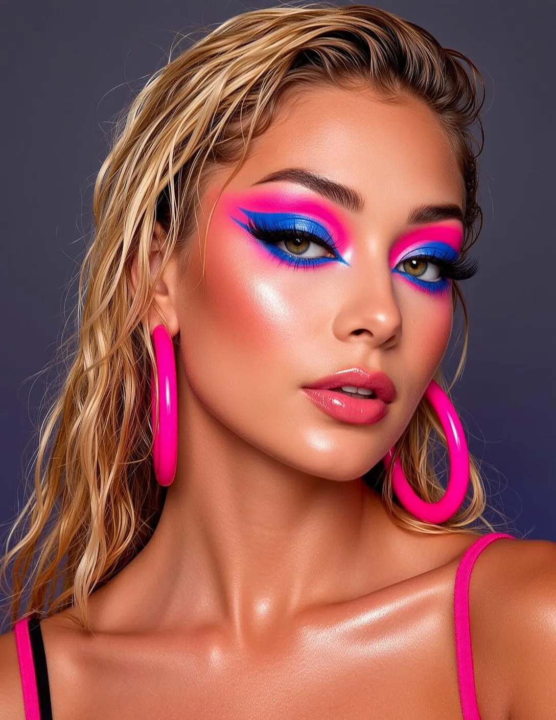 Makeup And Earrings And False Lashes In Studio Portrait