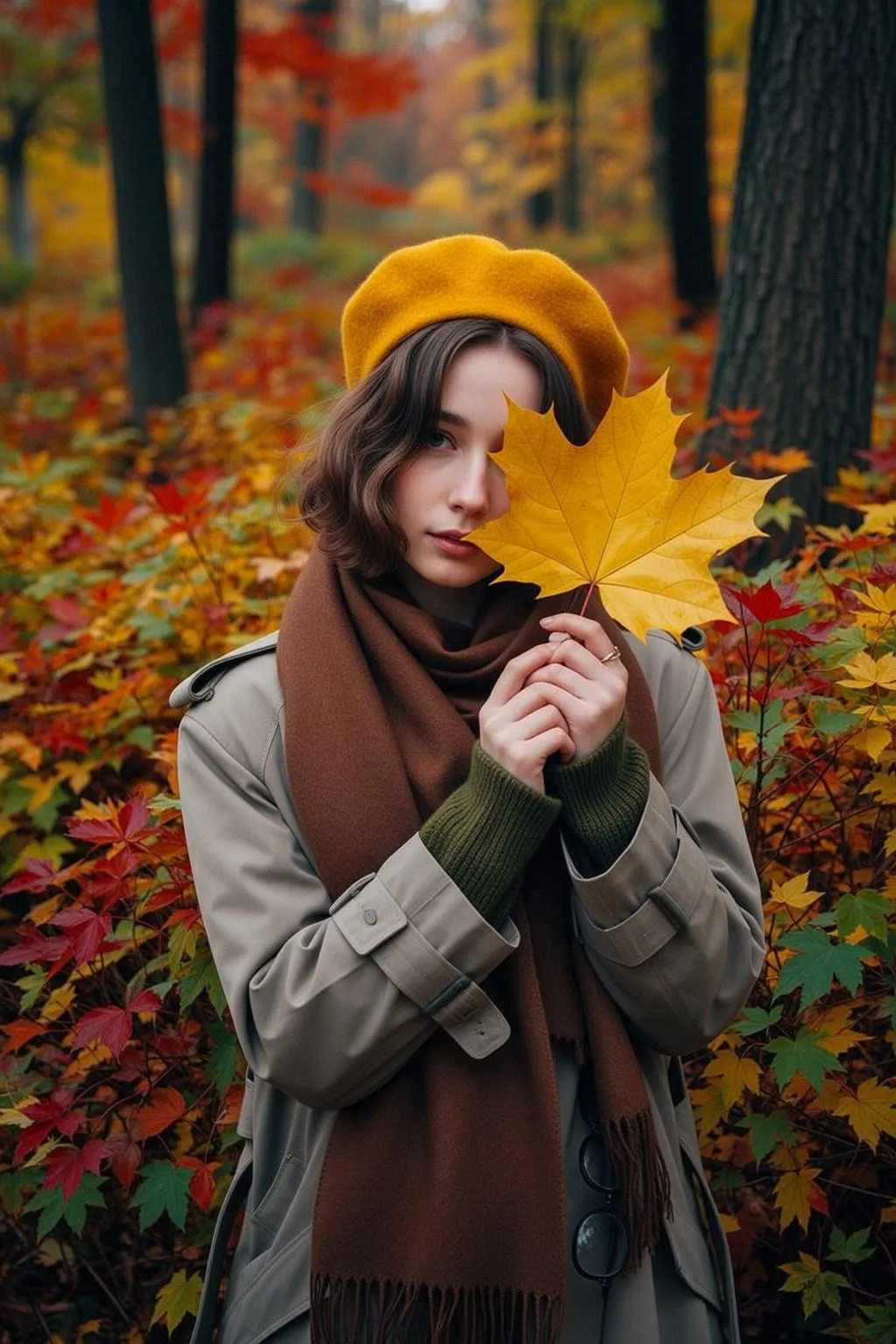 Glasses And Rings In Autumn Forest Portrait