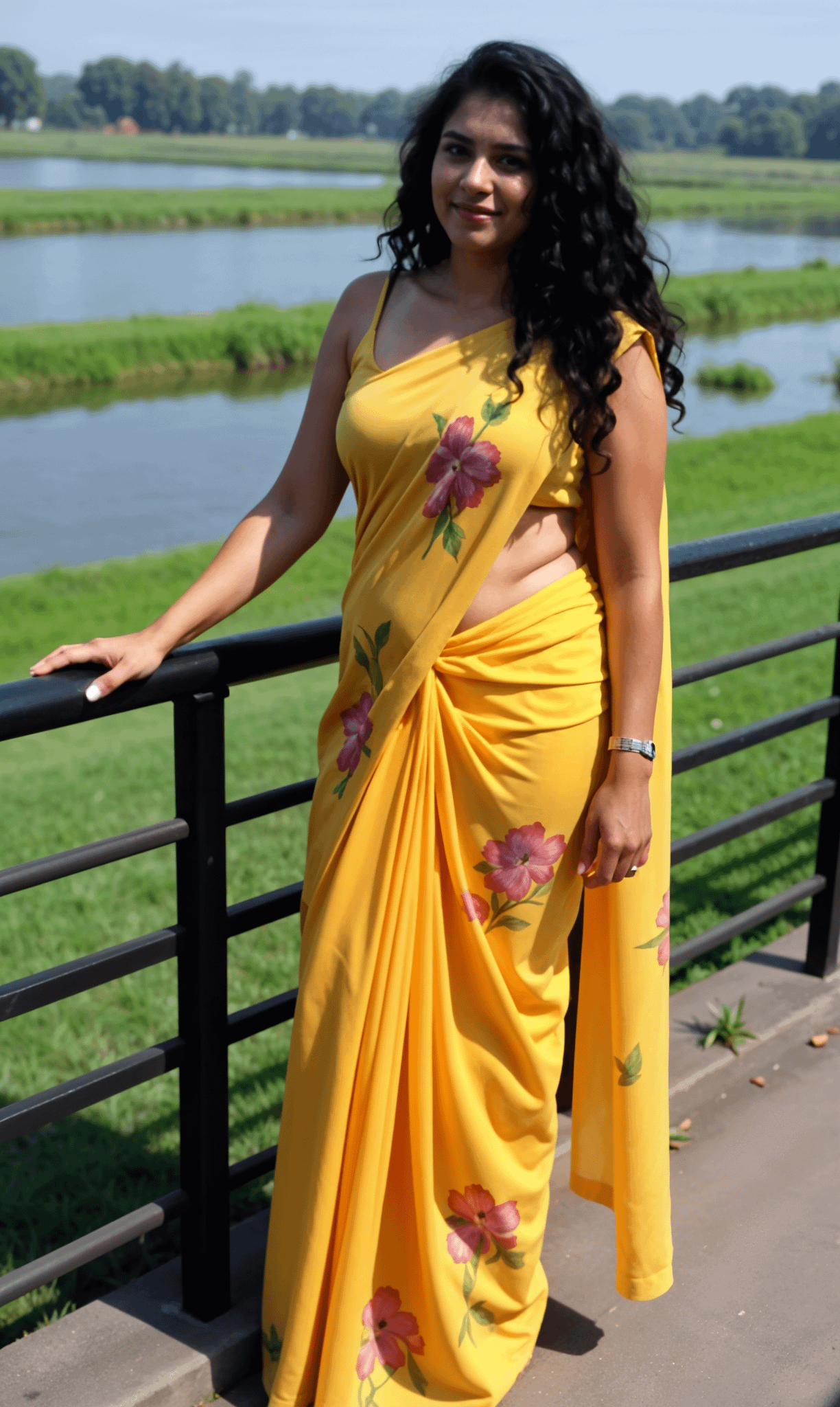 Yellow Saree On Paved Walkway