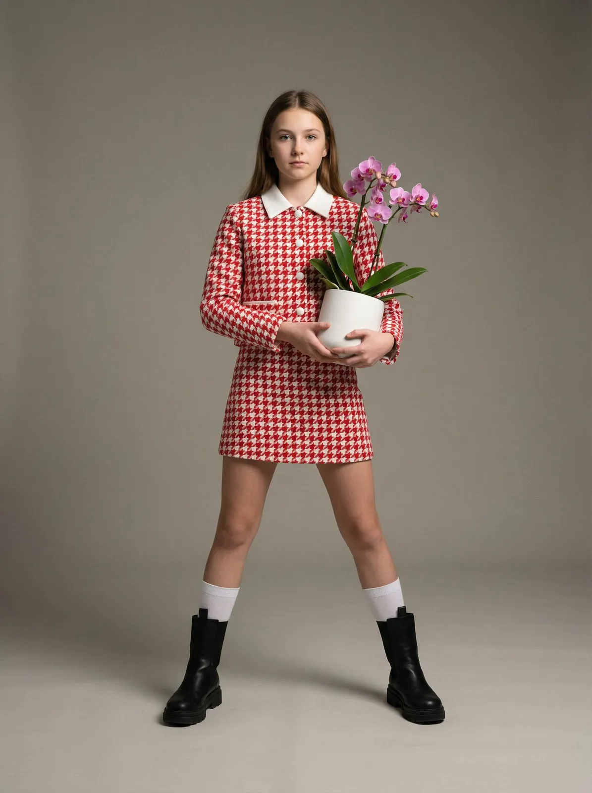 Orchid Plant Houndstooth Suit
