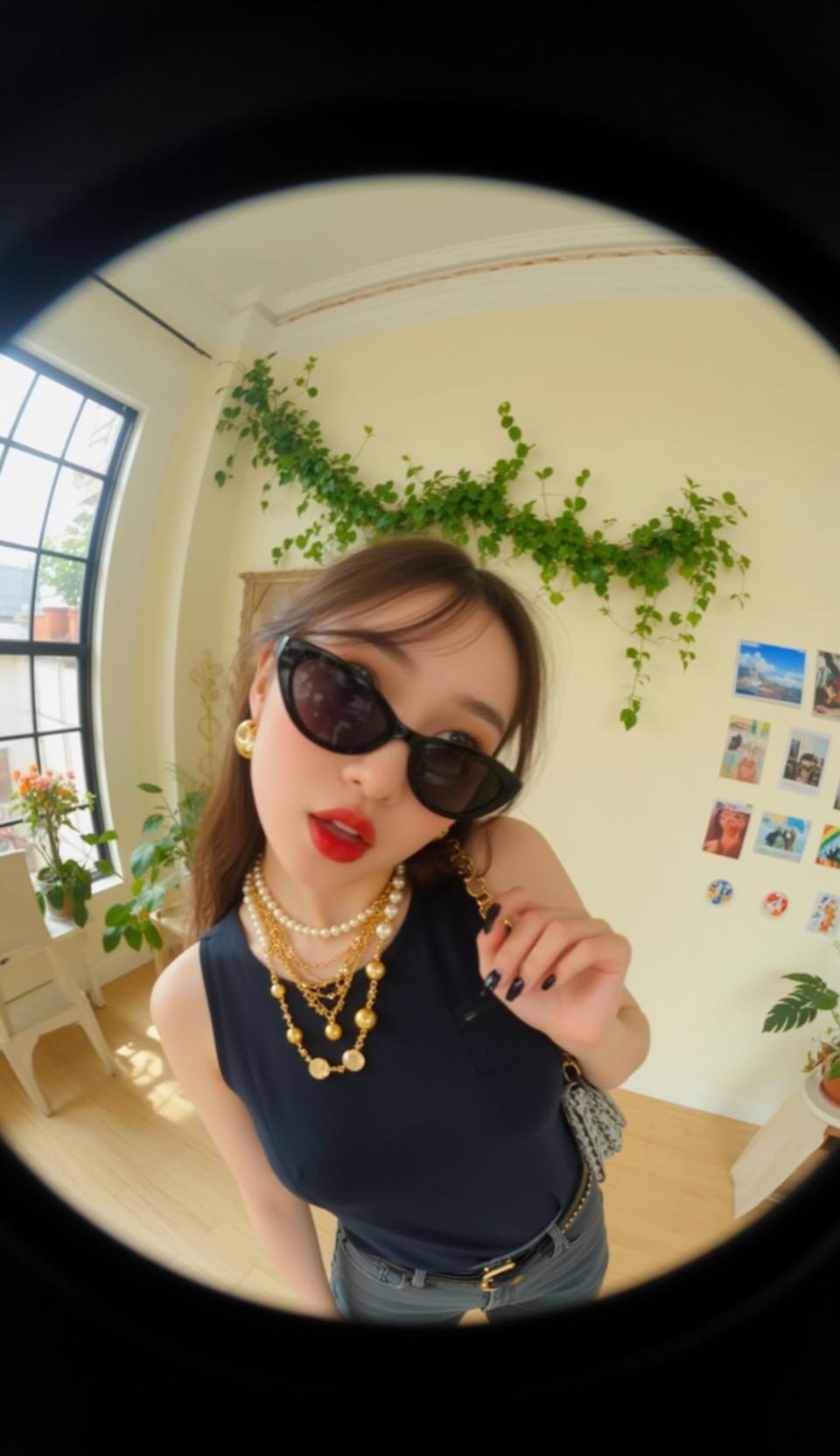 Gold Hoops Sunglasses Denim Look