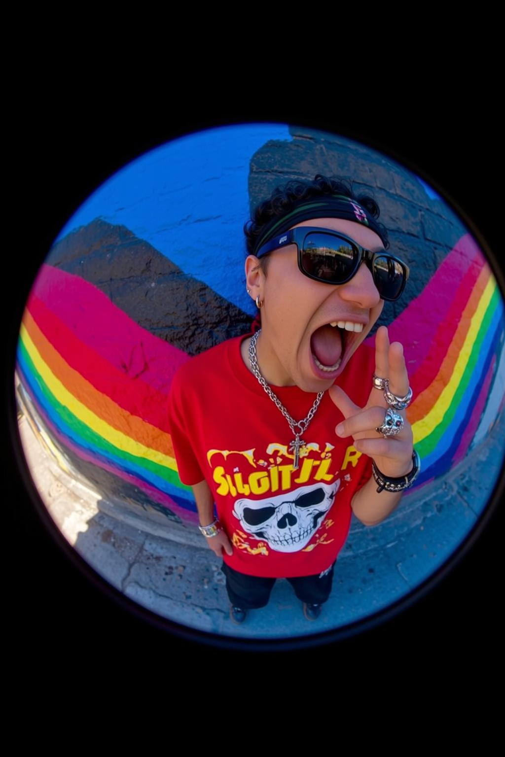 Red Skull Shirt Sunglasses Peace Rock