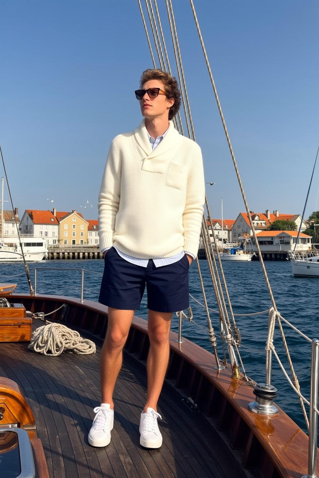 Shawl Collar Sweater Shorts Look