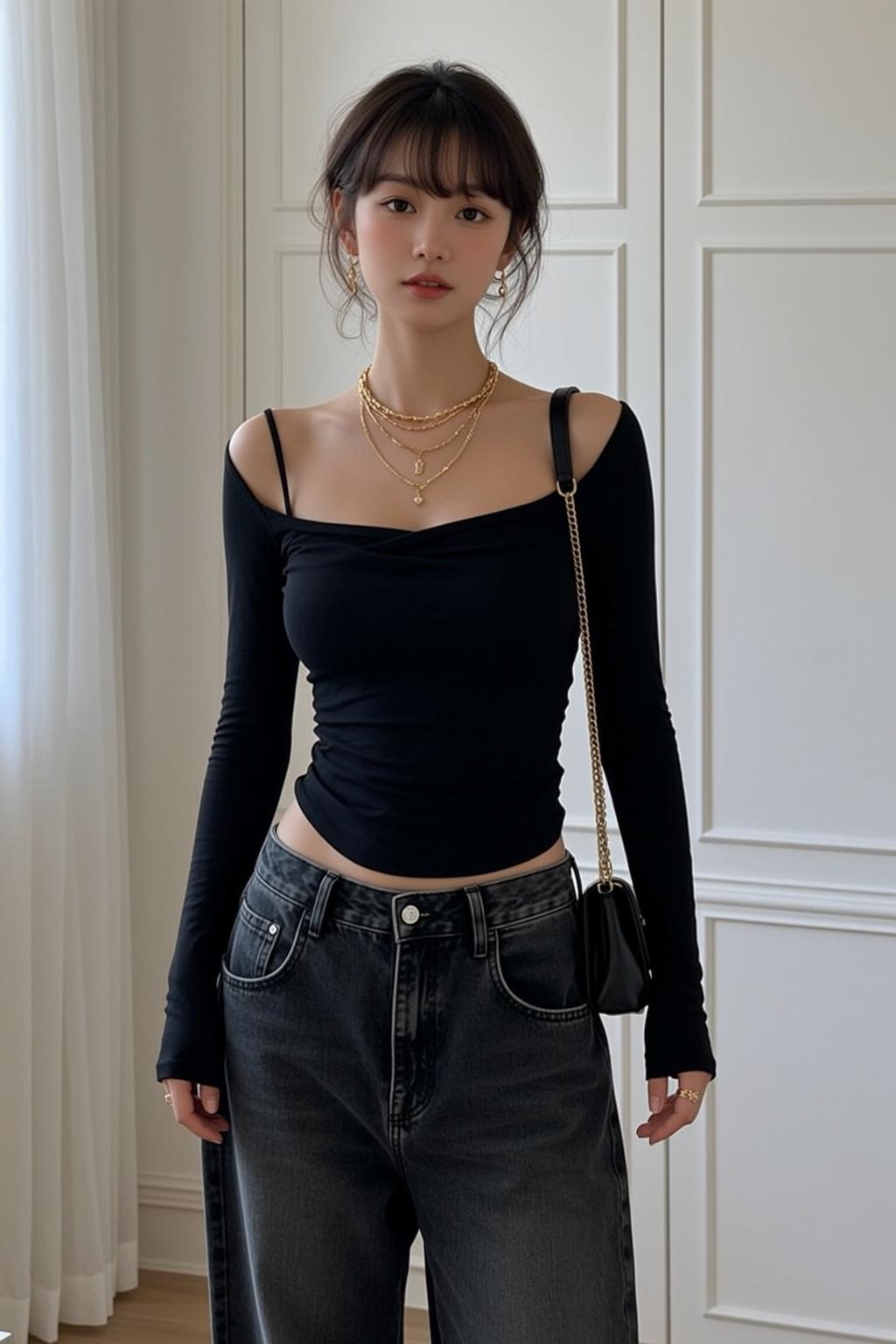 Off Shoulder Top Wide Leg Jeans
