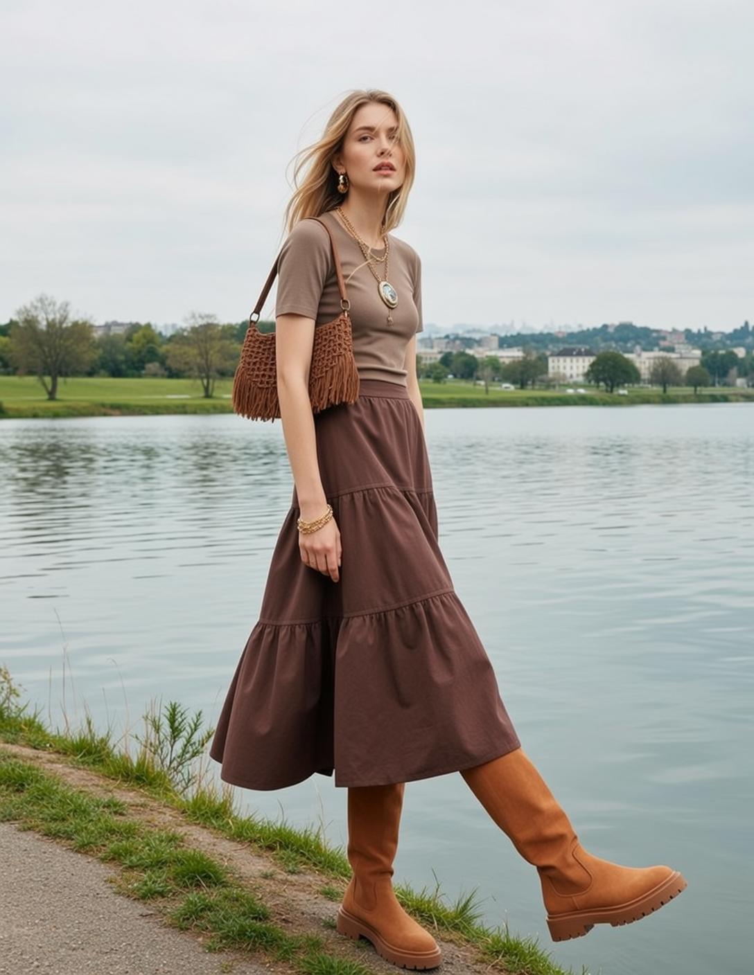 Lake Skyline Brown Skirt