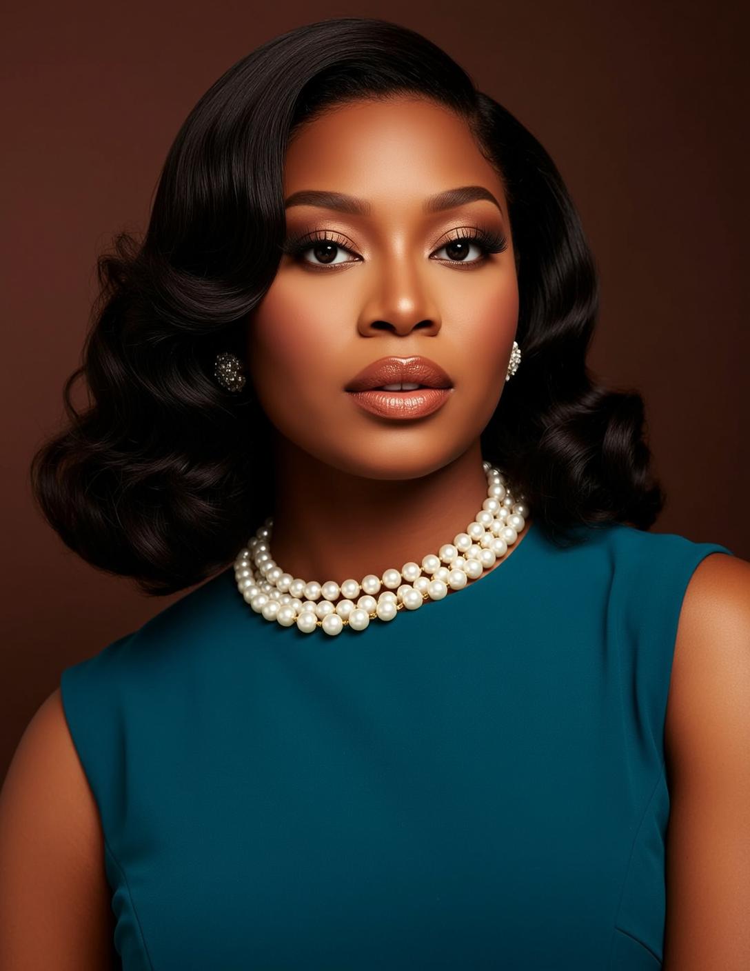 Luxury Dark Wavy Styled Medium-dark Complexion Teal