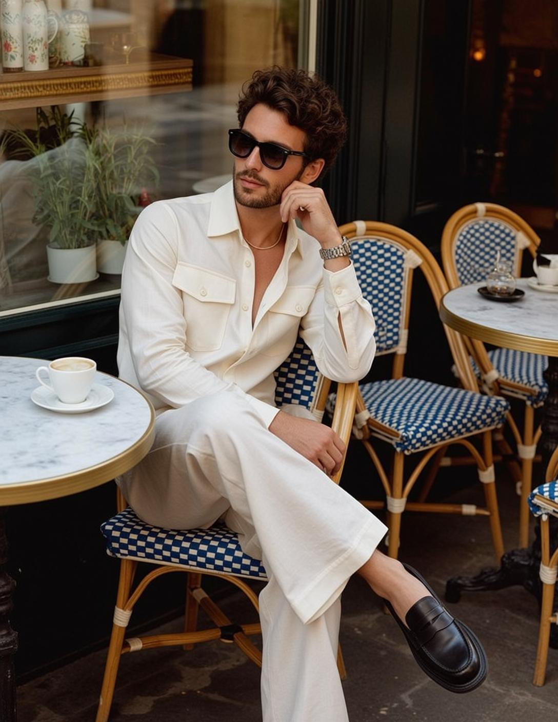 Curly Brown Light Off-white Long-sleeved Shirt Two