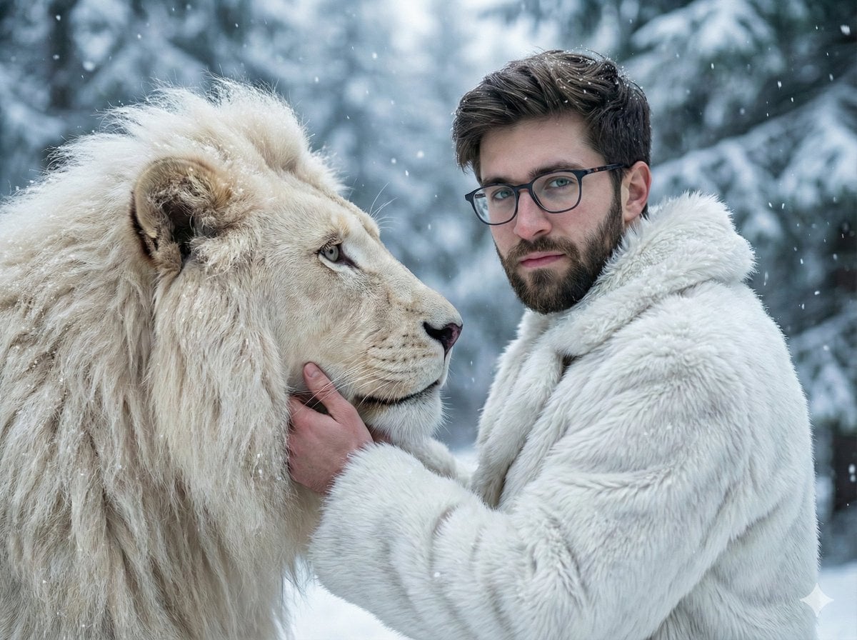 White Lion Snowy Forest Cinematic