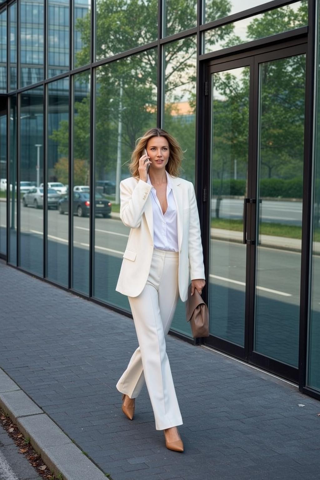 Luxury Blonde Wavy Fair White Button-down Shirt