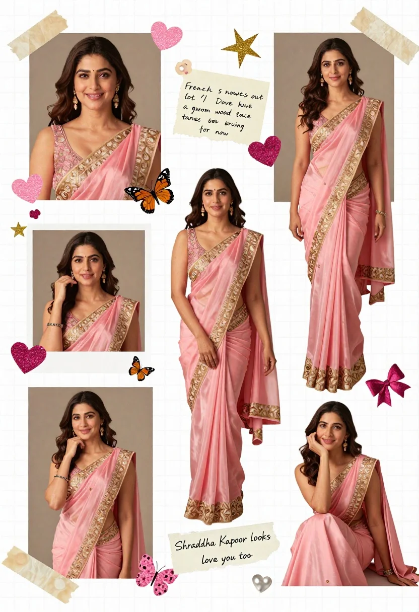 Collage-style Digital Scrapbook Featuring Multiple Photographs Woman Pink Saree Arranged