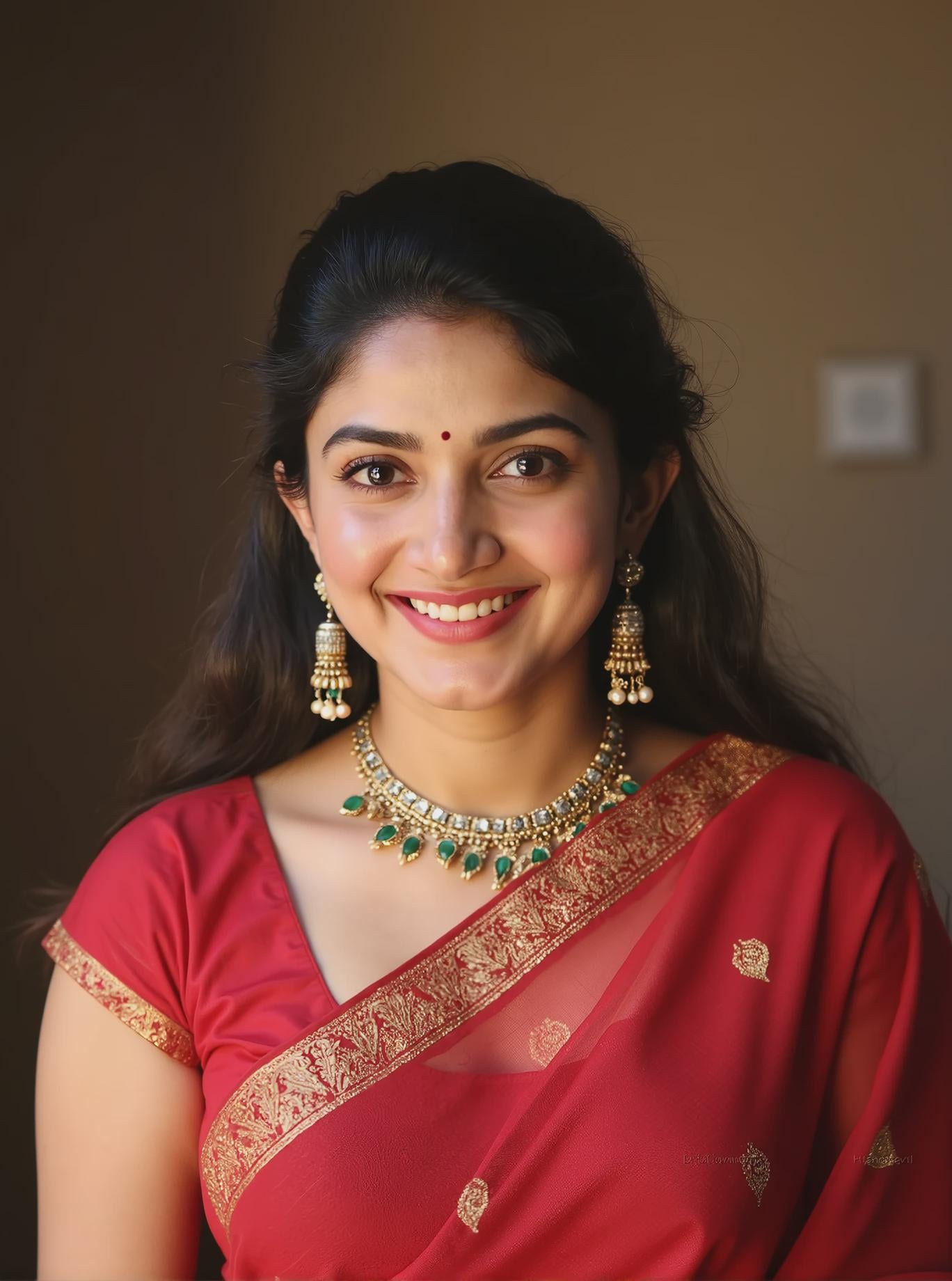 Red Saree Gold Choker Necklace
