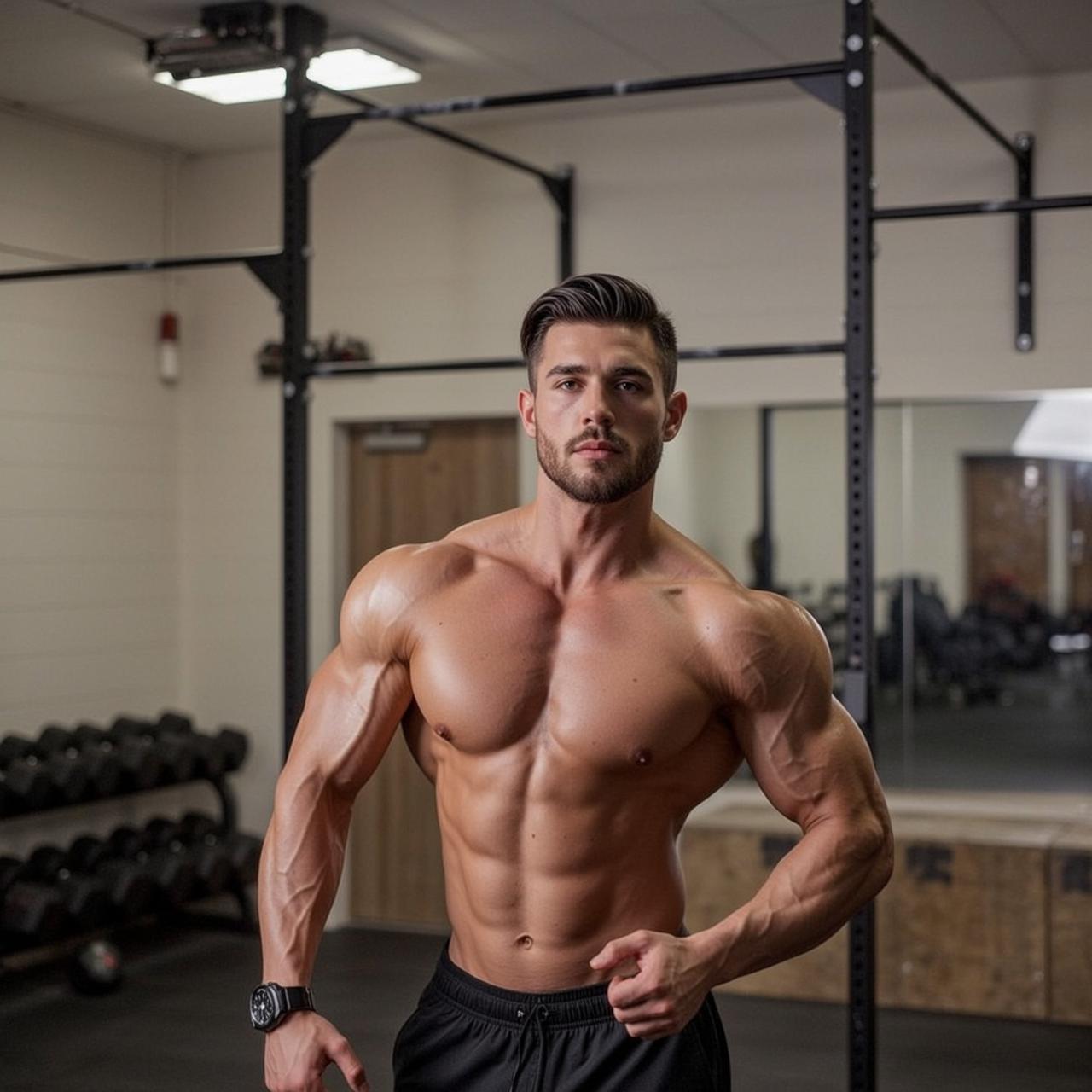 Muscular Dark Styled Tan Black Athletic Shorts