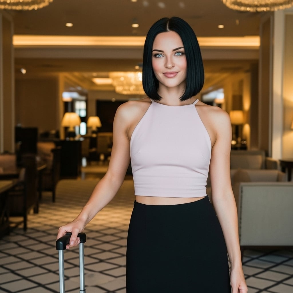 Luxury Hotel Lobby Pale Pink Crop Top Suitcase