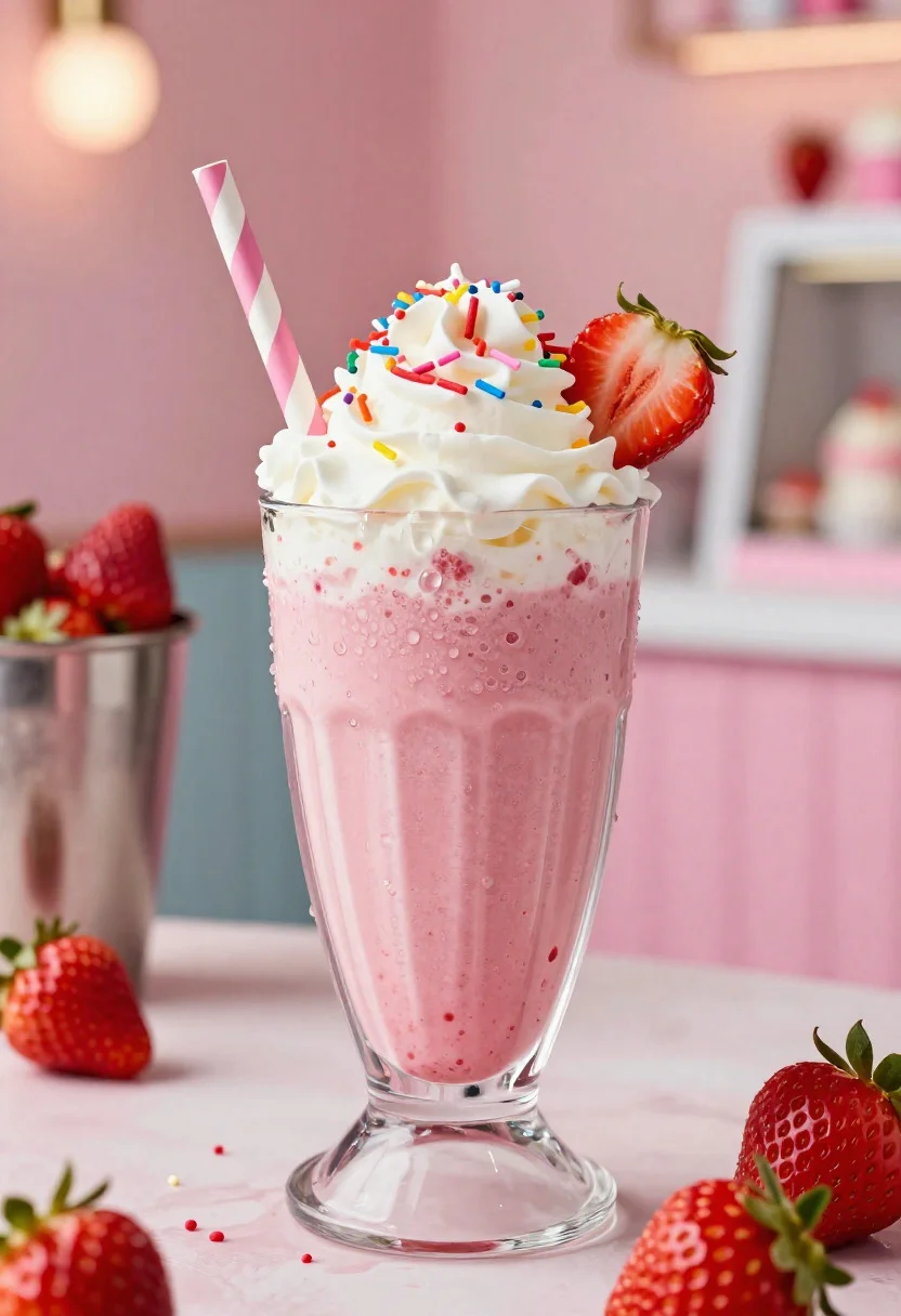 Food Photography Shot Chilled Strawberry Shake With Creamy Vibrant Appeal reference photo