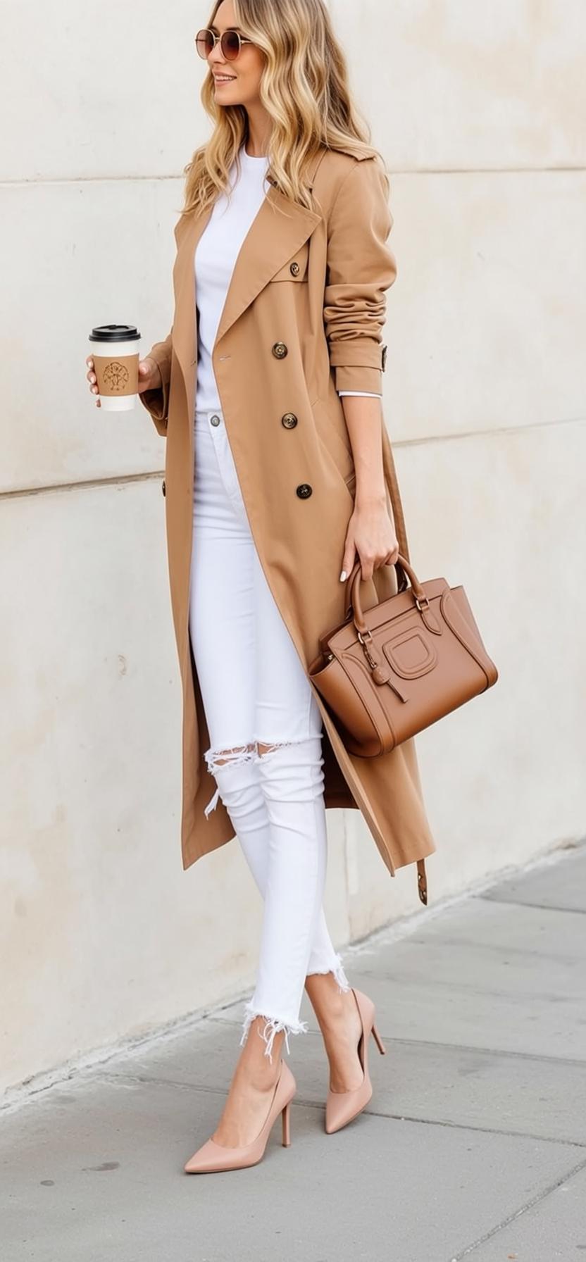 Luxury Blonde Wavy Fair White T-shirt Ripped