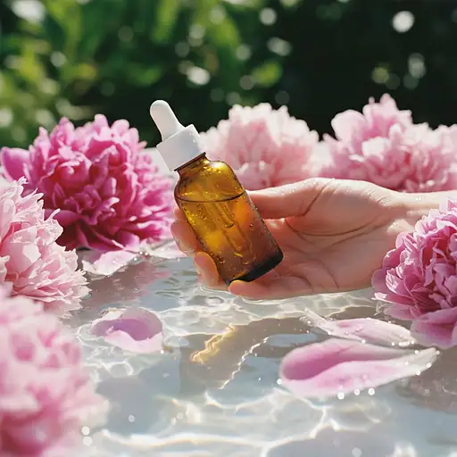 Product Photography Natural Light Hand Holding Amber Coloured Face Serum