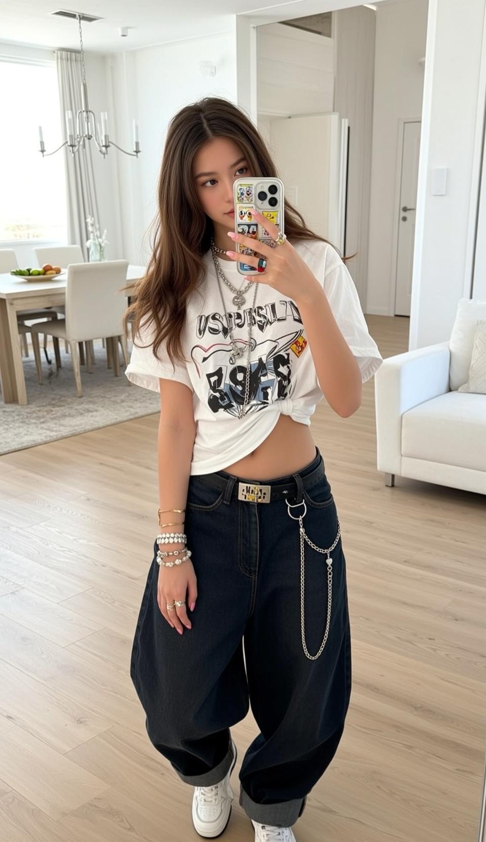White T Shirt Baggy Jeans Modern Living Room