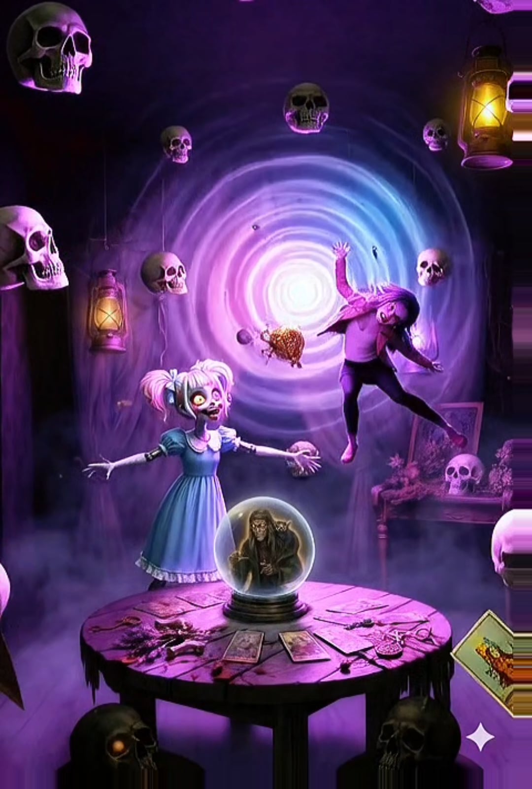 Dark Fantasy Tarot Table With Sorcerer Crystal Ball
