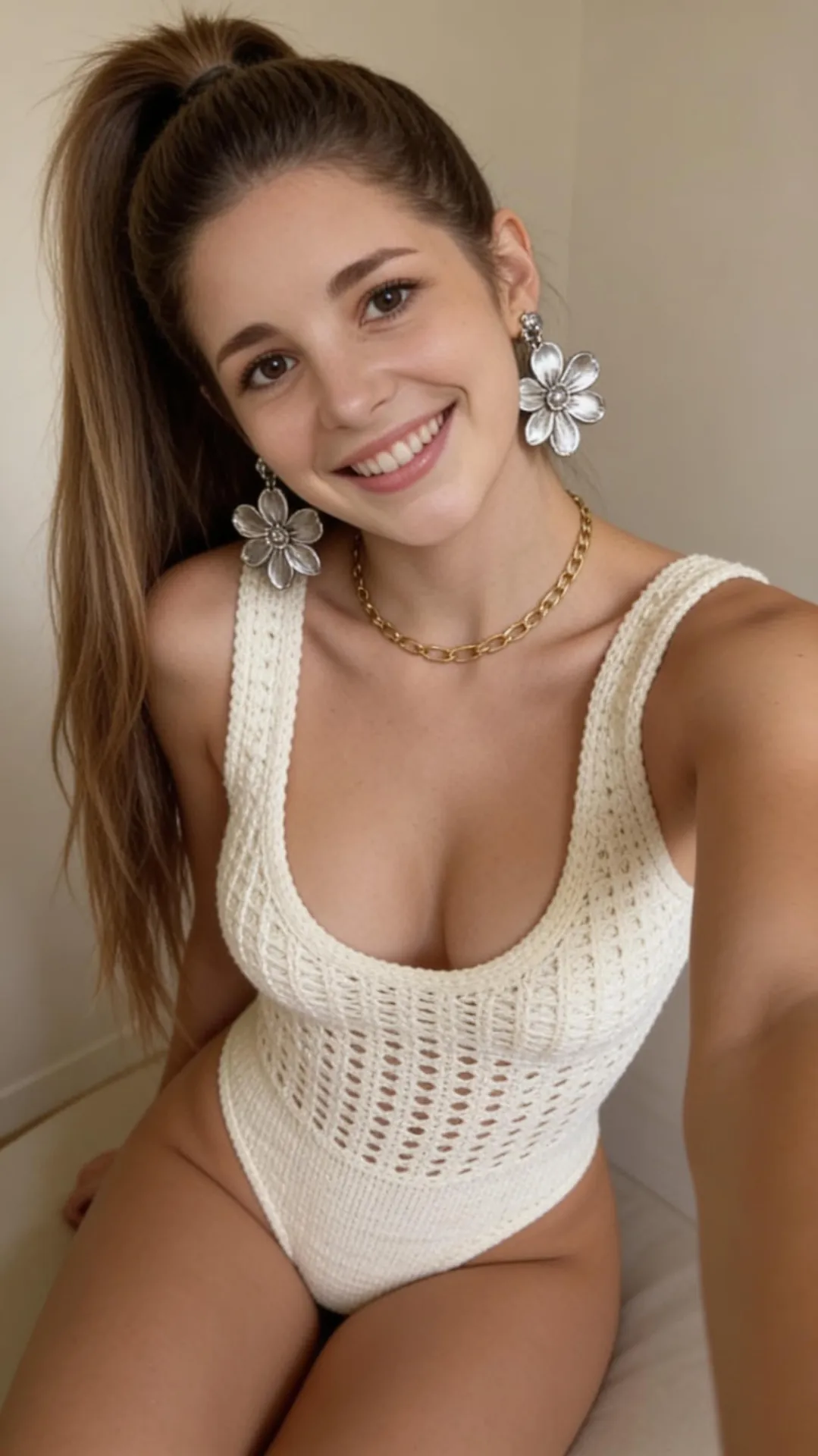 Makeup Earrings And Necklace In Selfie Portrait
