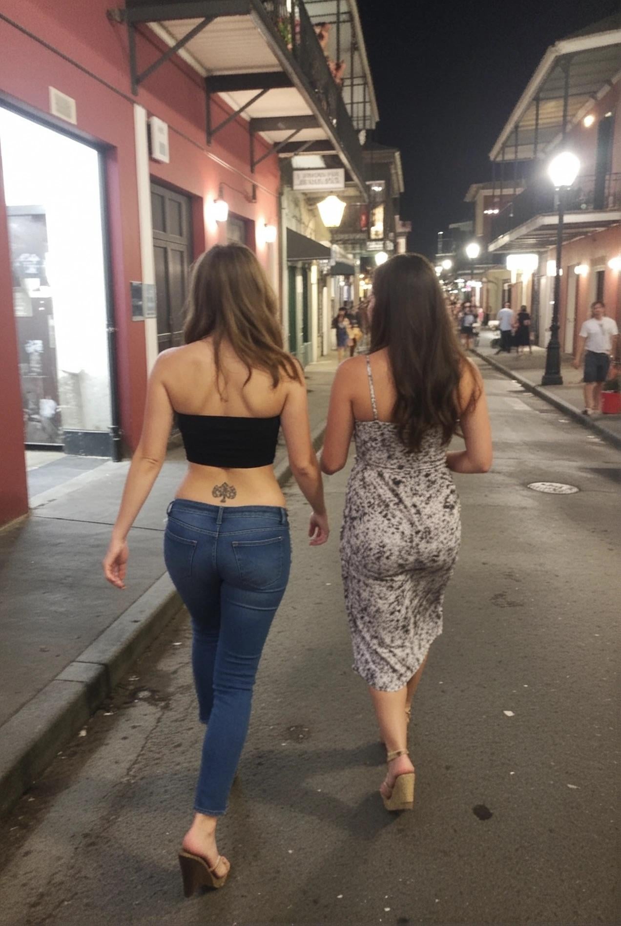 French Quarter Street Night Walk Warm Glow