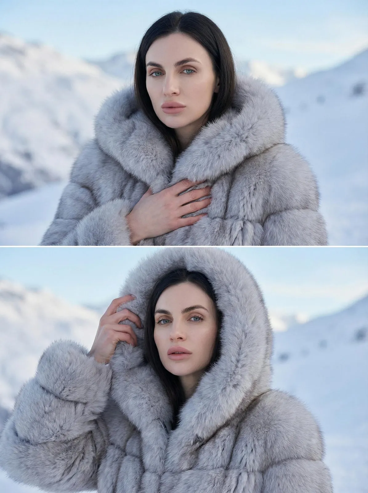 Fur Hood Mountain Diptych Portrait