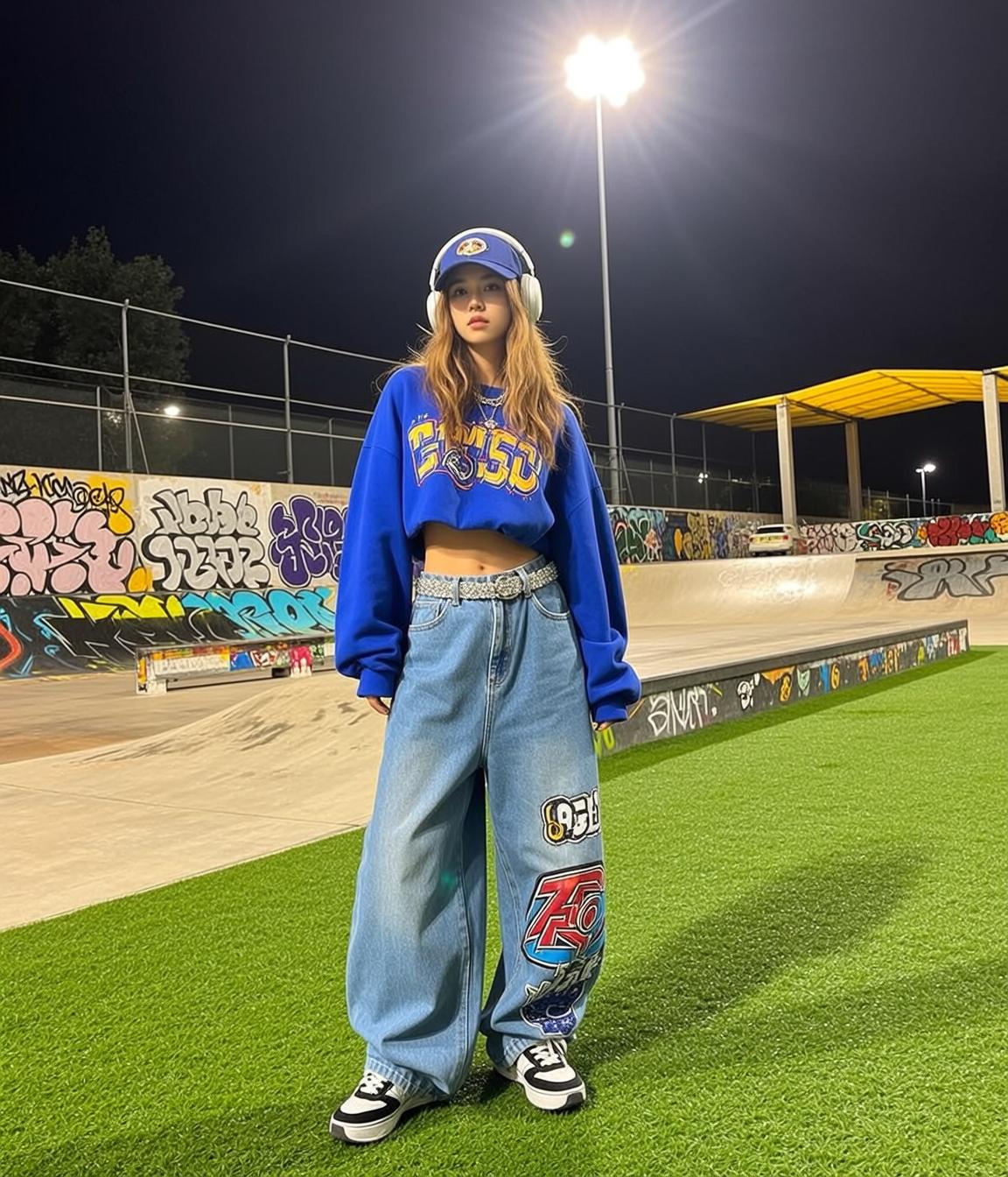 Skatepark Night Blue Sweatshirt Baggy Jeans