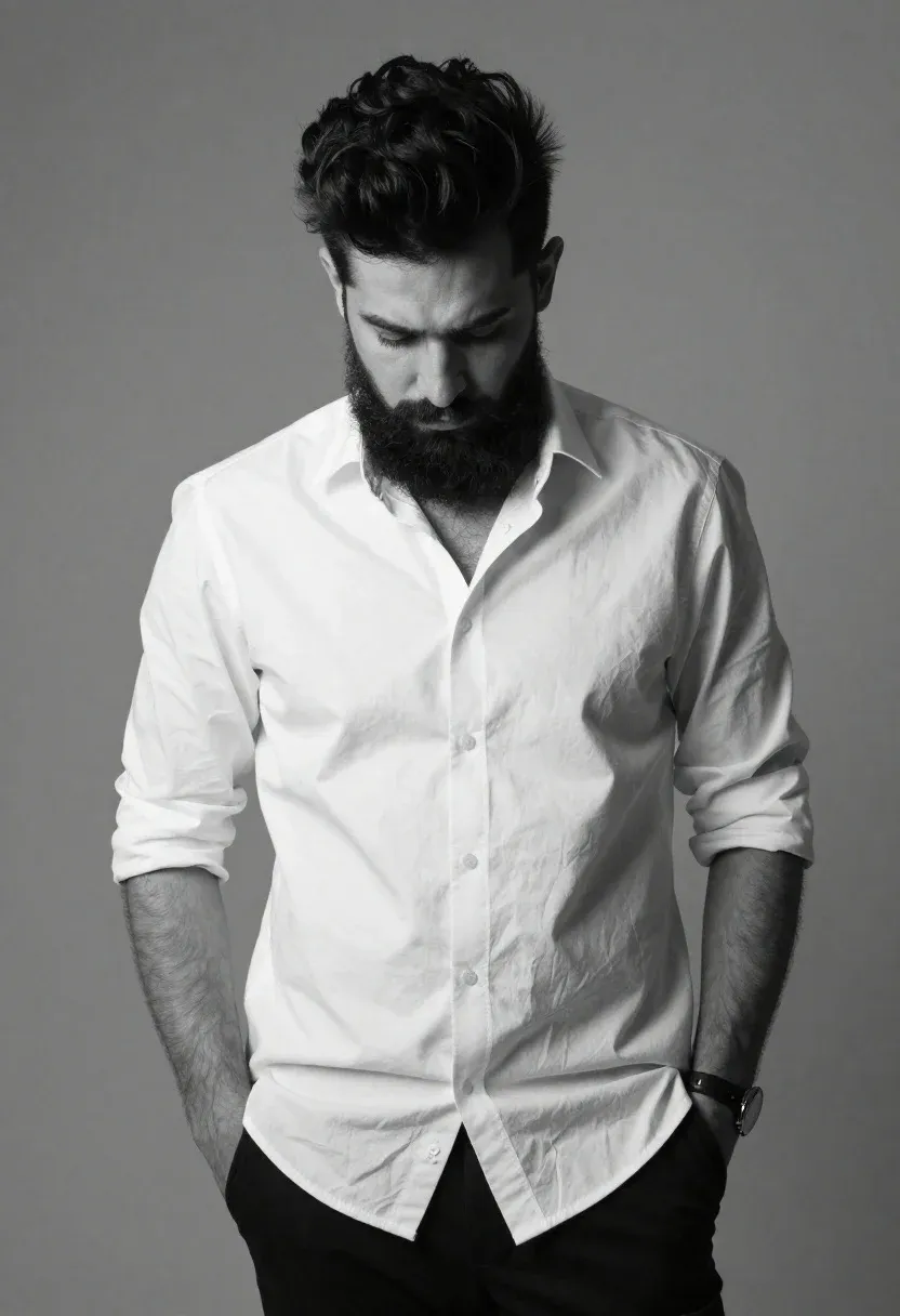 Black And White Studio Portrait Man With Dark Hair Styled