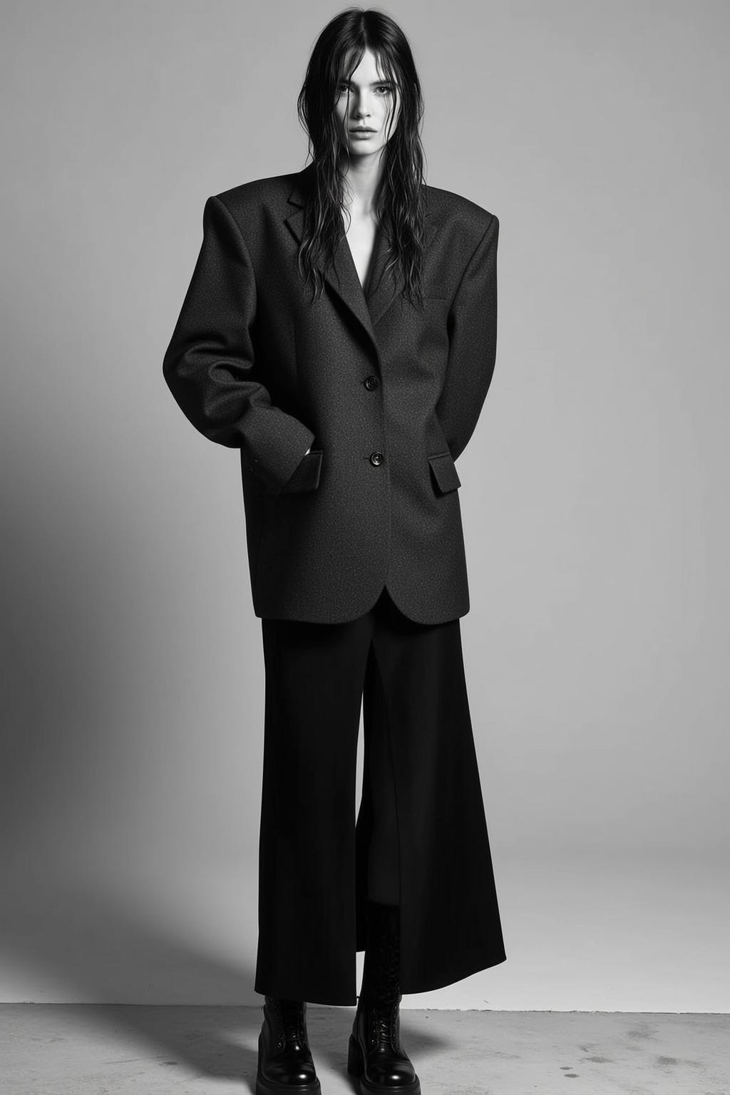 Full-body Medium Shot Black And White Photograph Captures Young Woman
