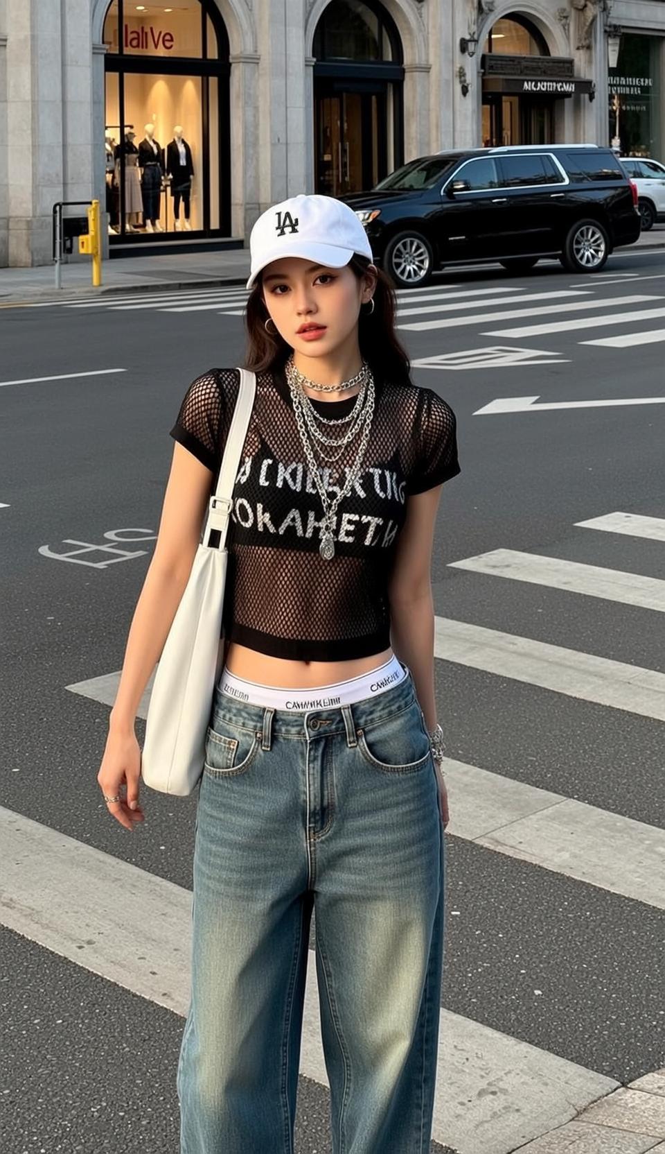 Fishnet Tee Crosswalk Denim Look