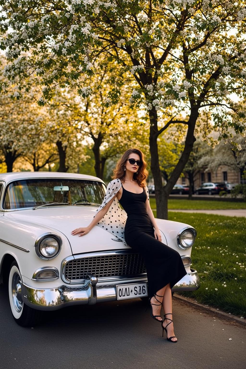 Black Cape Vintage Car Pose