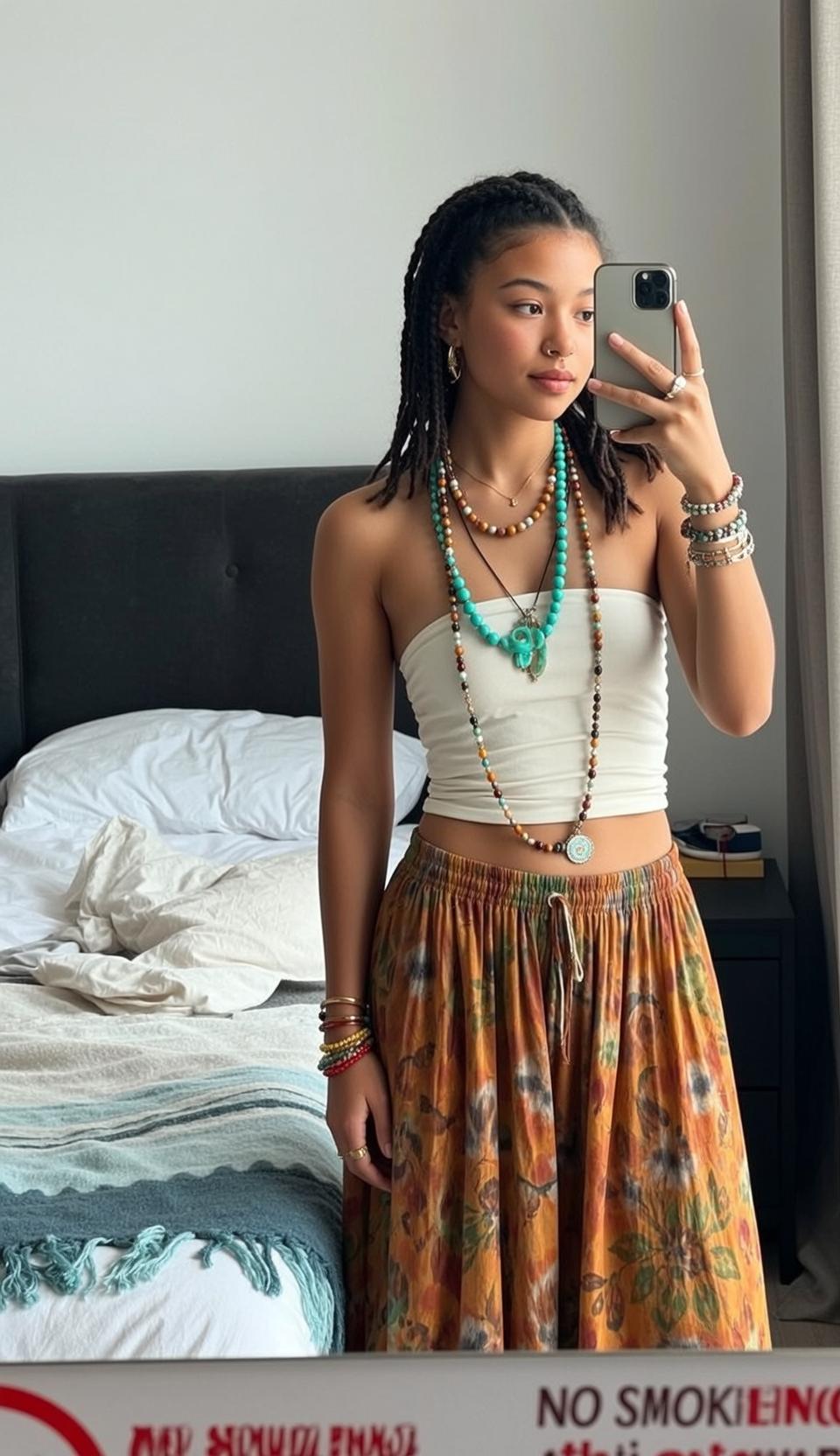 Braided Dreadlocks Floral Skirt Selfie
