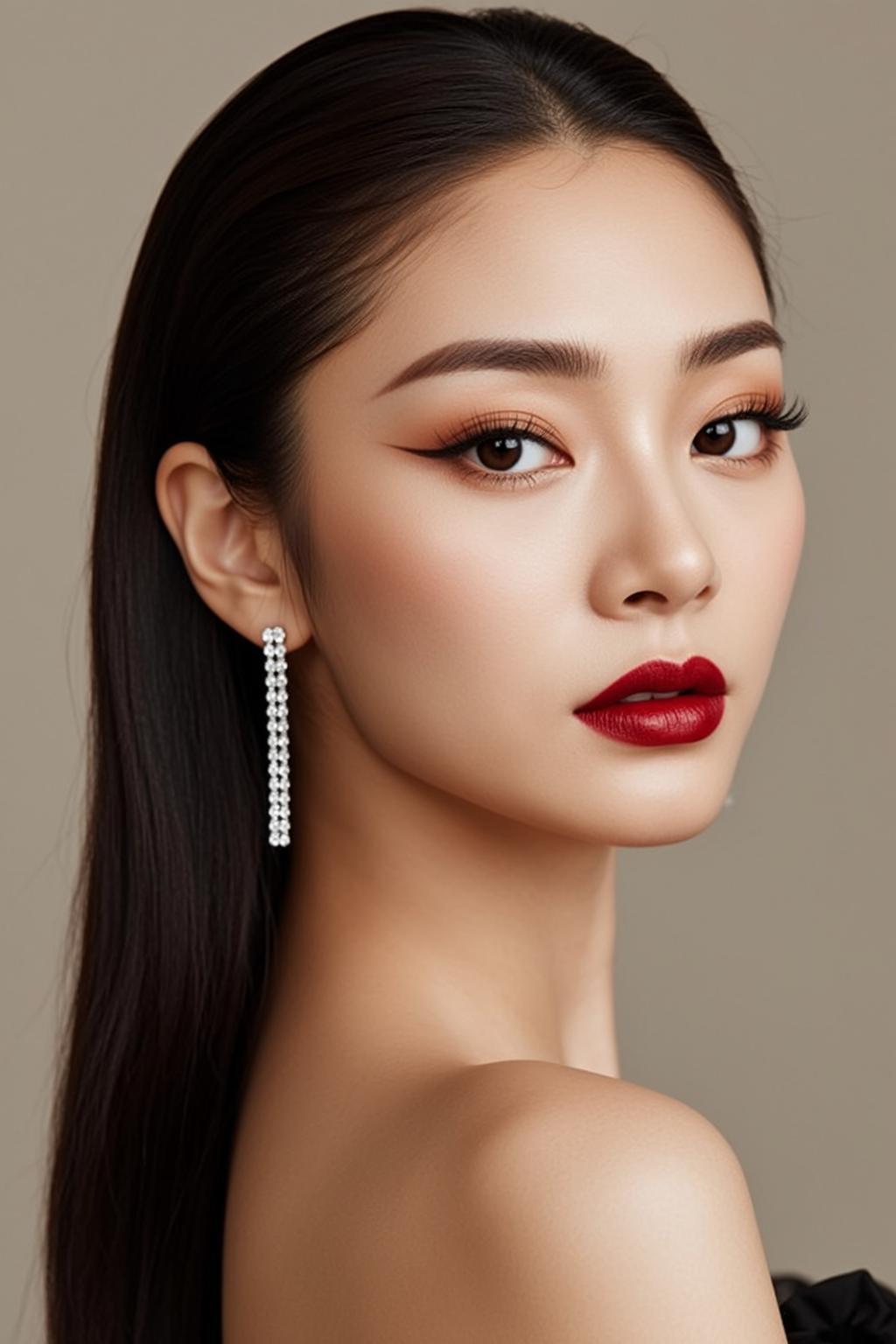 Makeup Captured Close-up Profile Her Head Turned