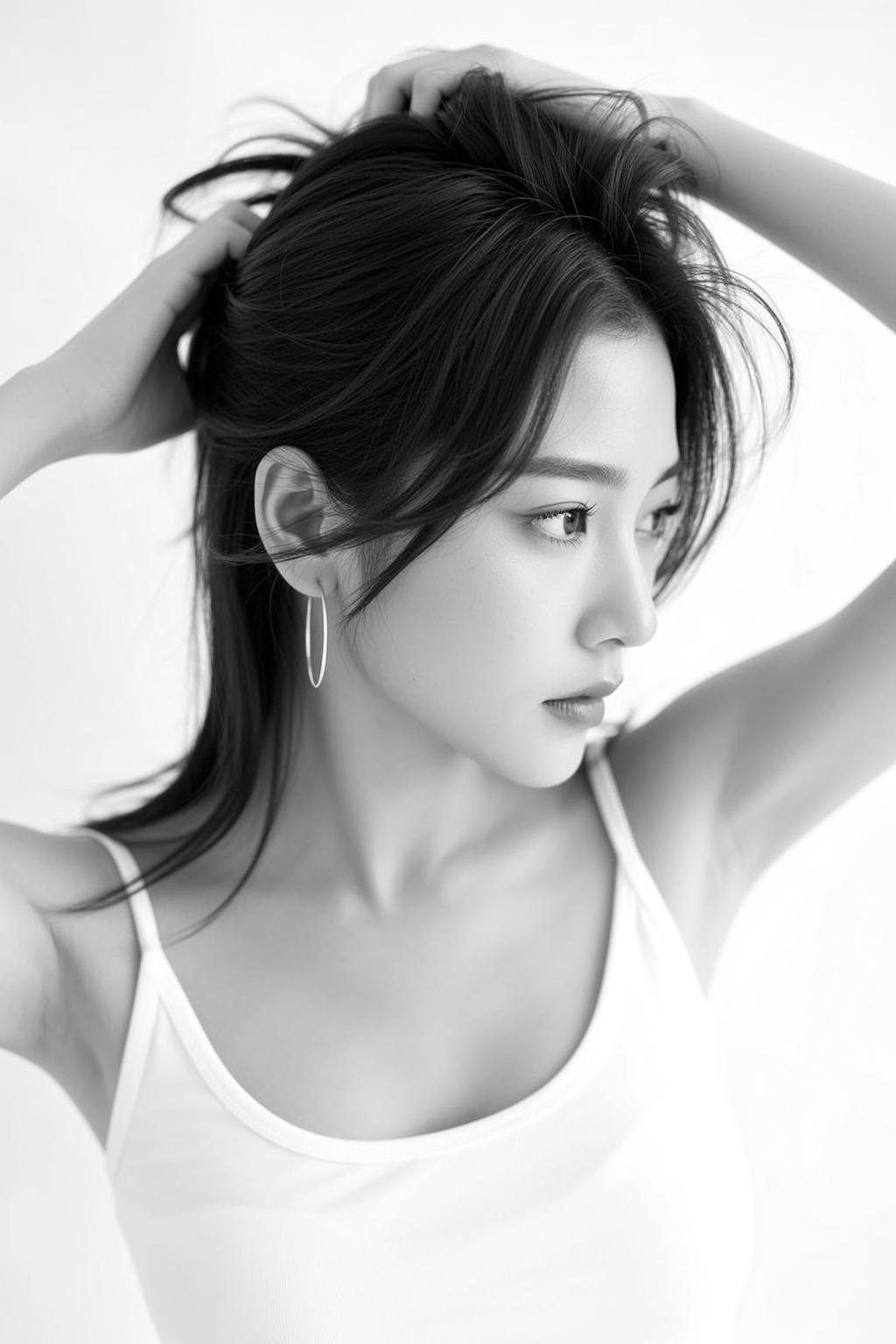 Monochrome Tank Top Hair Pose