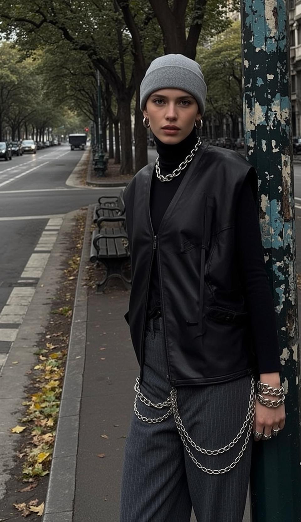 Casual Young Brown Fair Black Turtleneck Grey