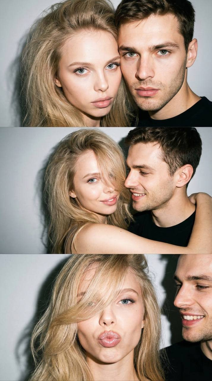 A collage of three 2000s styled portraits featuring a male and female model with harsh flash lighting and a vintage digital texture.