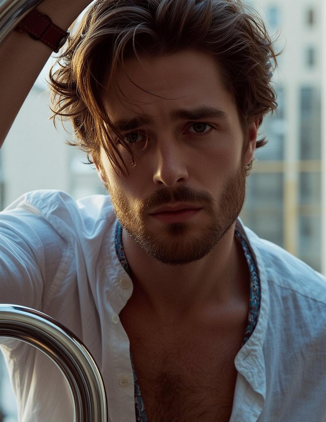 Luxury Young Medium-length Wavy Brown Hair Beard
